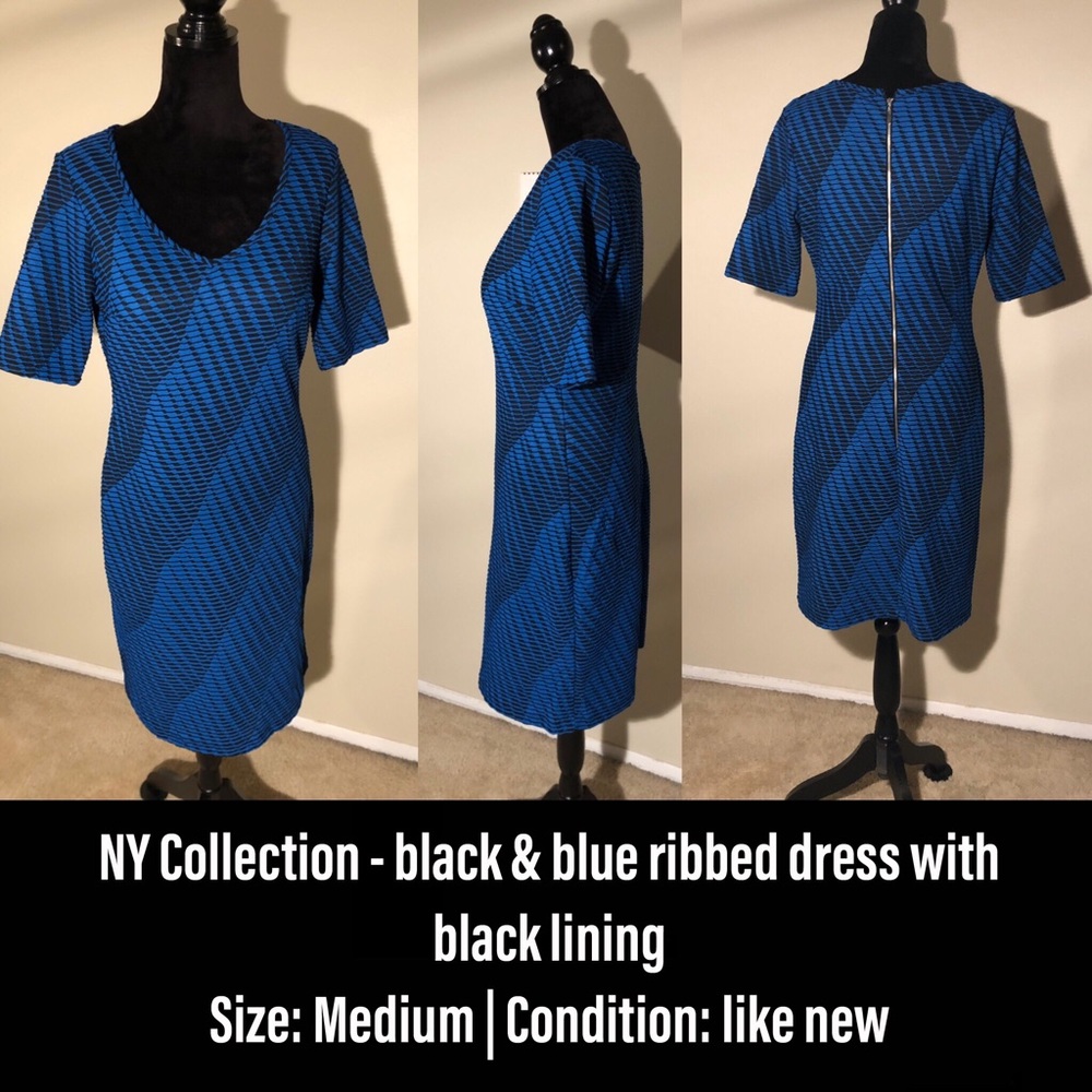 NY Collection black & blue ribbed dress